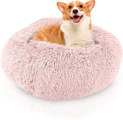Show full view: Precious Tails Super Lux Fur Bolster Cat & Dog Bed, Pink, Large slide 2 of 9
