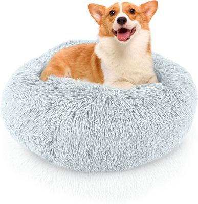 Show full view: Precious Tails Super Lux Fur Bolster Cat & Dog Bed, Ice Gray, Medium slide 2 of 9