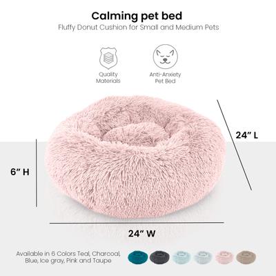 Show full view: Precious Tails Super Lux Fur Bolster Cat & Dog Bed, Pink, Medium slide 4 of 10
