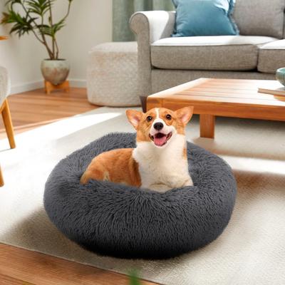 Show full view: Precious Tails Super Lux Fur Bolster Cat & Dog Bed, Charcoal, Medium slide 7 of 9