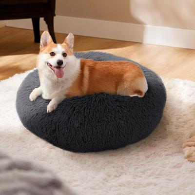 Show full view: Precious Tails Super Lux Fur Bolster Cat & Dog Bed, Charcoal, Medium slide 6 of 9