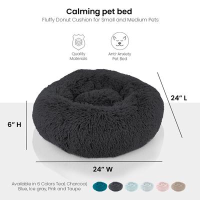 Show full view: Precious Tails Super Lux Fur Bolster Cat & Dog Bed, Charcoal, Medium slide 3 of 9