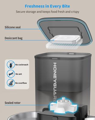 Show full view: HONEYGUARDIAN WiFi Enabled Automatic Cat Feeder, 3.5-liter, Black slide 7 of 9