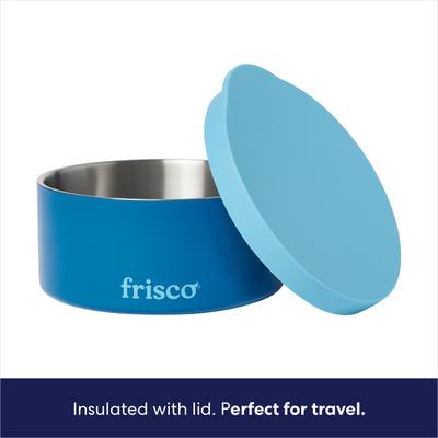 Show full view: Frisco Double Insulated Non-skid Stainless Steel Dog Bowl With Lid, Blue, Medium: 4 cup slide 5 of 9
