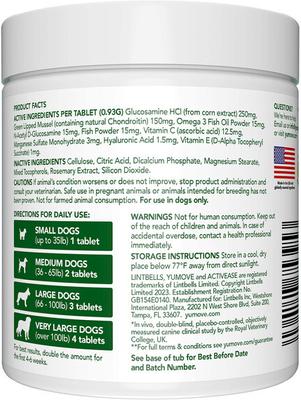 Show full view: Vetnique Labs YuMOVE Mobility Hip & Joint Care Chewable Tablet Supplement for Senior Dogs, 120 count slide 3 of 11