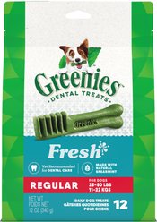 Greenies Regular Natural Fresh Mint Dental Dog Treats, 12 count
