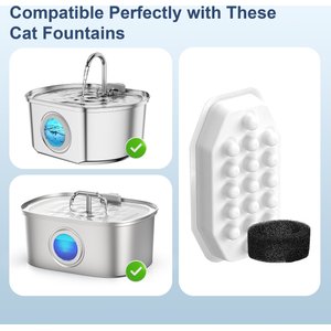 Casfuy PWS-154 & 133 Cat Water Fountain Replacement Filters & Sponges, 8 count