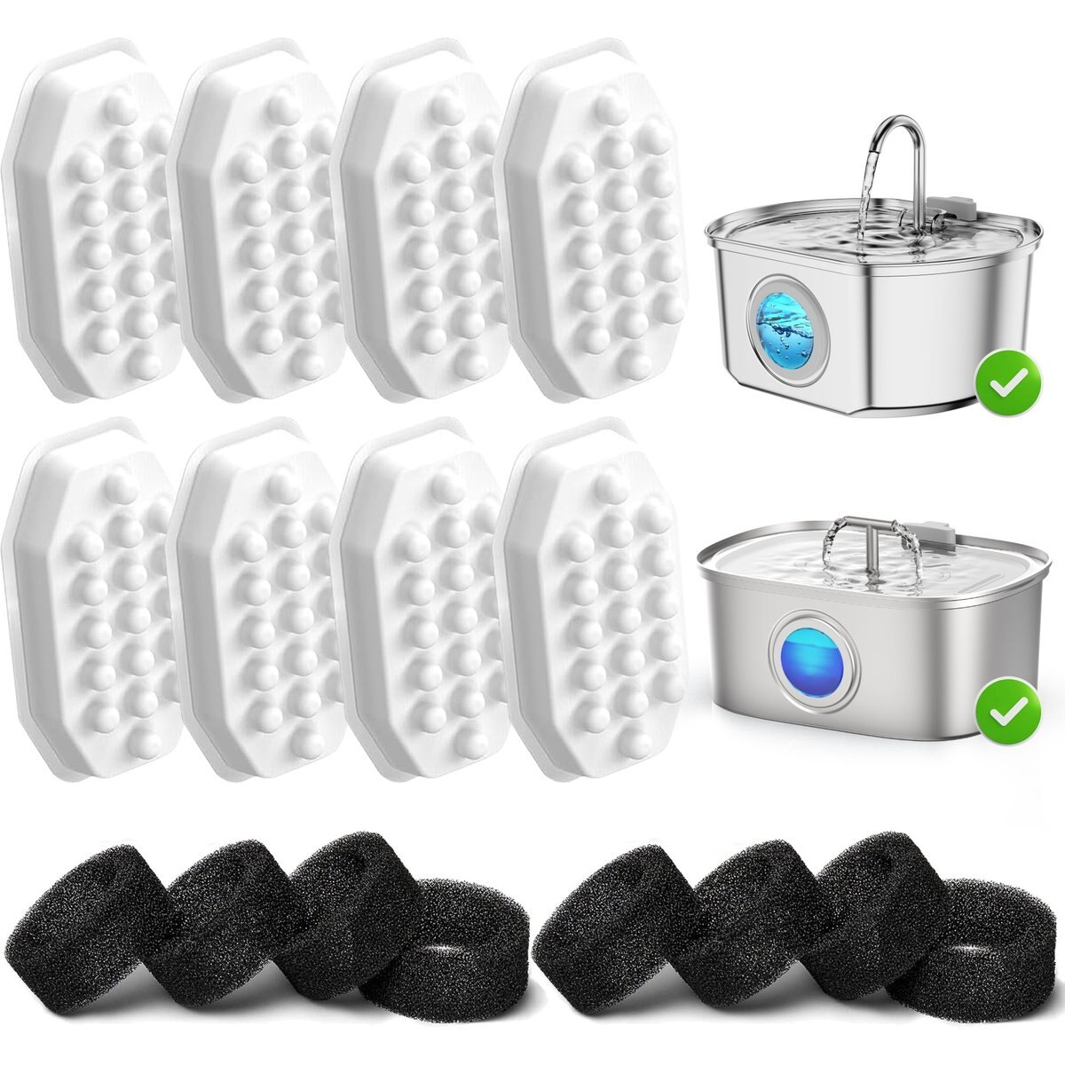 Casfuy PWS-154 & 133 Cat Water Fountain Replacement Filters & Sponges, 8 count