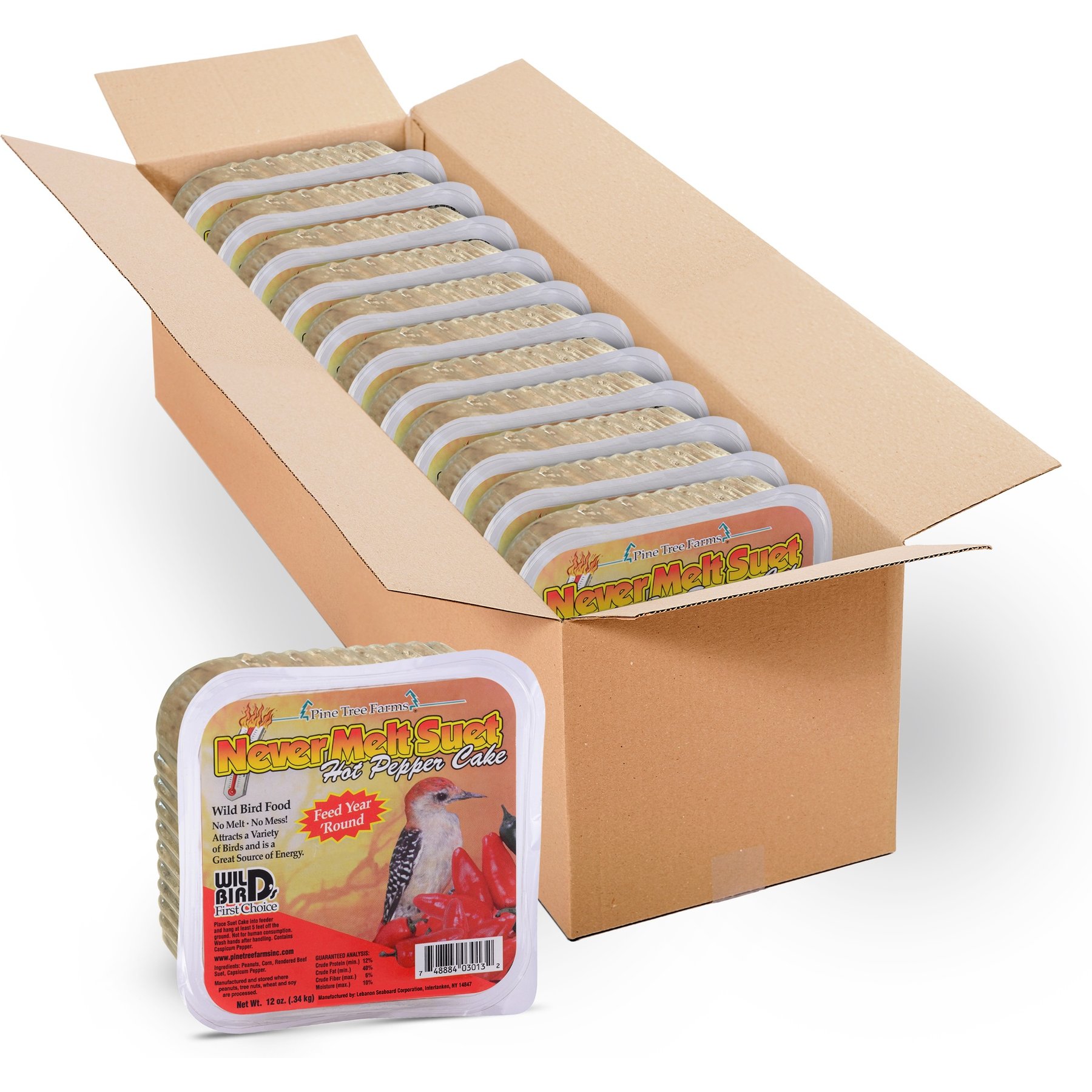 Pine Tree Farms Never Melt Suet Hot Pepper Cake Bird Food, 12-oz tray, 12 count
