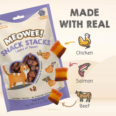 Show full view: Meowee! Snack Stacks Triple Protein with Real Chicken, Salmon & Beef Cat Treats, 3.2-oz bag slide 9 of 10