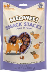 Meowee! Snack Stacks Triple Protein with Real Chicken, Salmon & Beef Cat Treats, 3.2-oz bag