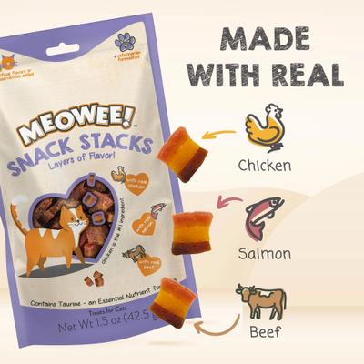 Show full view: Meowee! Snack Stacks Triple Protein with Real Chicken, Salmon & Beef Cat Treats, 1.5-oz bag slide 9 of 10