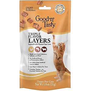Good 'n' Tasty Triple Flavor Layers with Real Chicken, Salmon & Beef Cat Treats, 1.8-oz bag