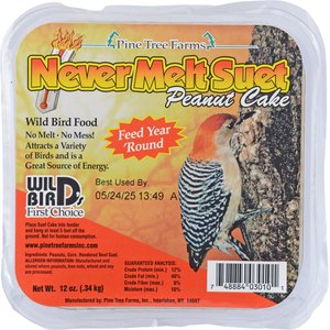 Pine Tree Farms Never Melt Suet Peanut Cake Bird Food, 12-oz tray, 12 count