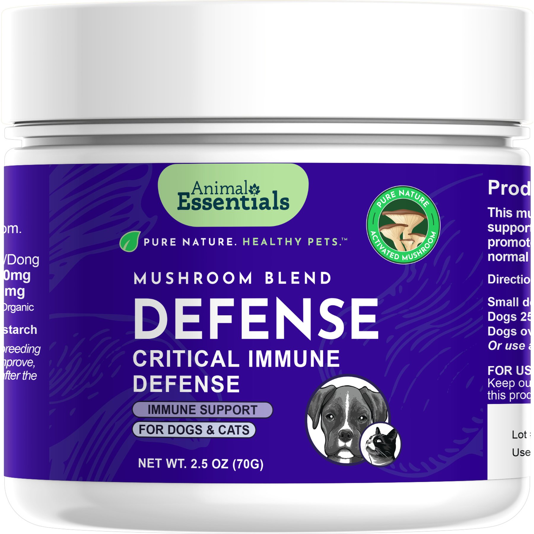 Animal Essentials Mushroom Defense Cat & Dog Vitamin Supplement, 80-gm jar
