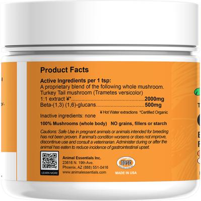 Show full view: Animal Essentials Combat Turkey Tail Mushroom Cat & Dog Vitamin Supplement, 70-gm jar slide 3 of 5