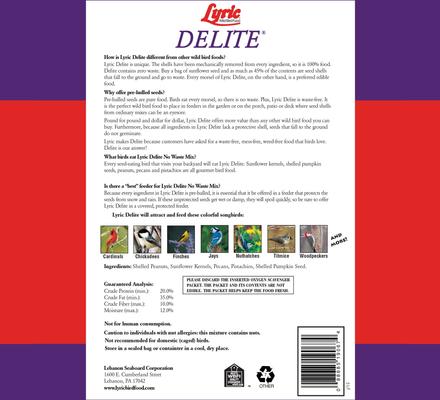 Show full view: Lyric Delite High Protein No Waste Mix Wild Bird Food, 5-lb bag slide 2 of 11