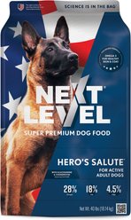 Next Level Super Premium Pet Food Hero's Salute Active Adult Gluten-Free Sea Food & Fish Dry Dog Food, 40-lb bag