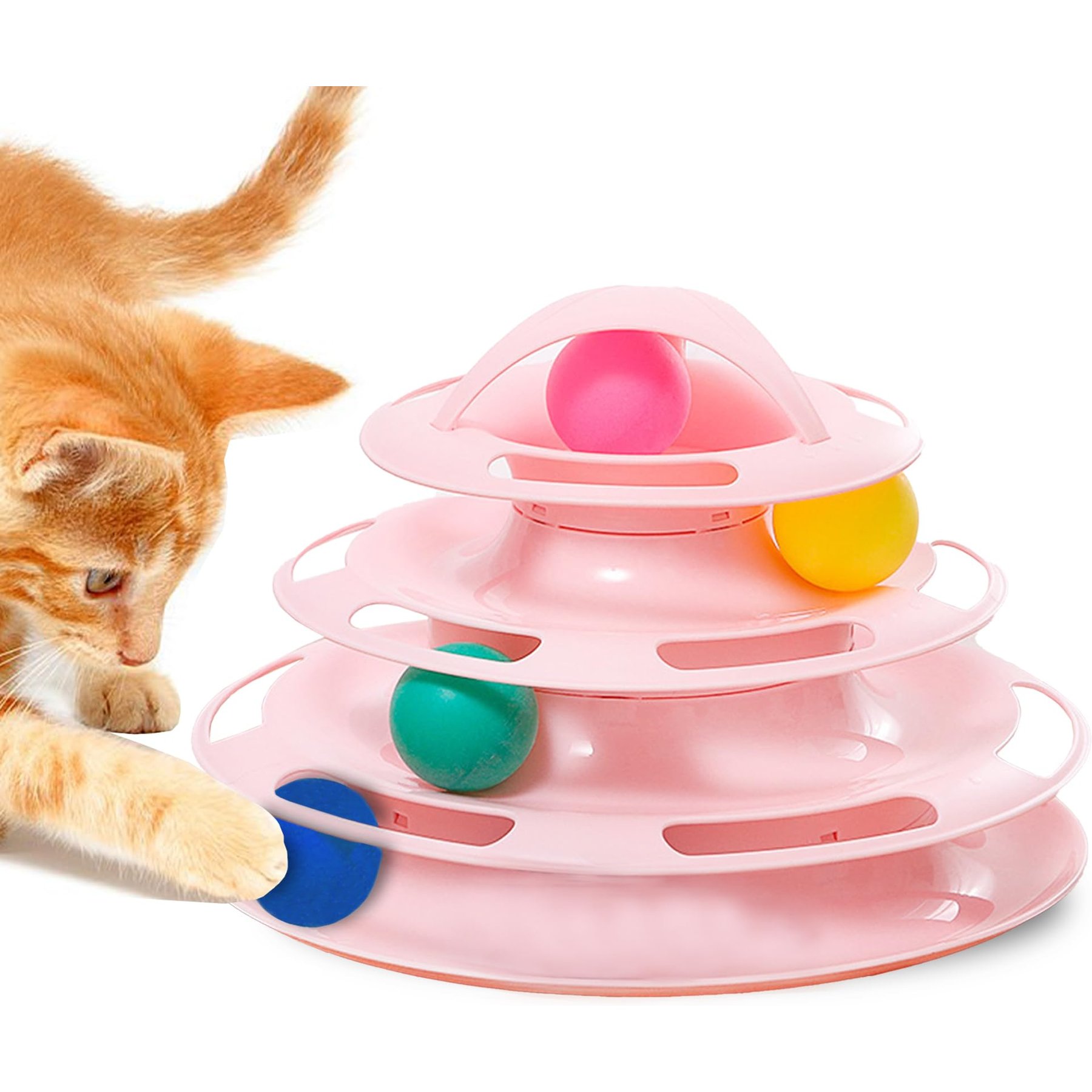 Vila Interactive Self Play Entertainment Indoor Exercise Ball Track Ferret & Cat Tower Toy, Pink