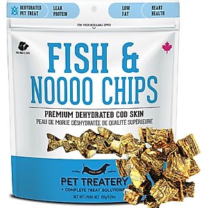 The Granville Island Pet Treatery Fish & Noooo Chips Dehydrated Wild Cod Skin Dog Treats, 5.29-oz bag
