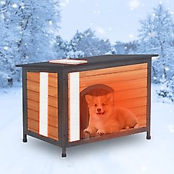 FunXplore Insulated Outdoor Dog Kennel, Brown, 34.3-in