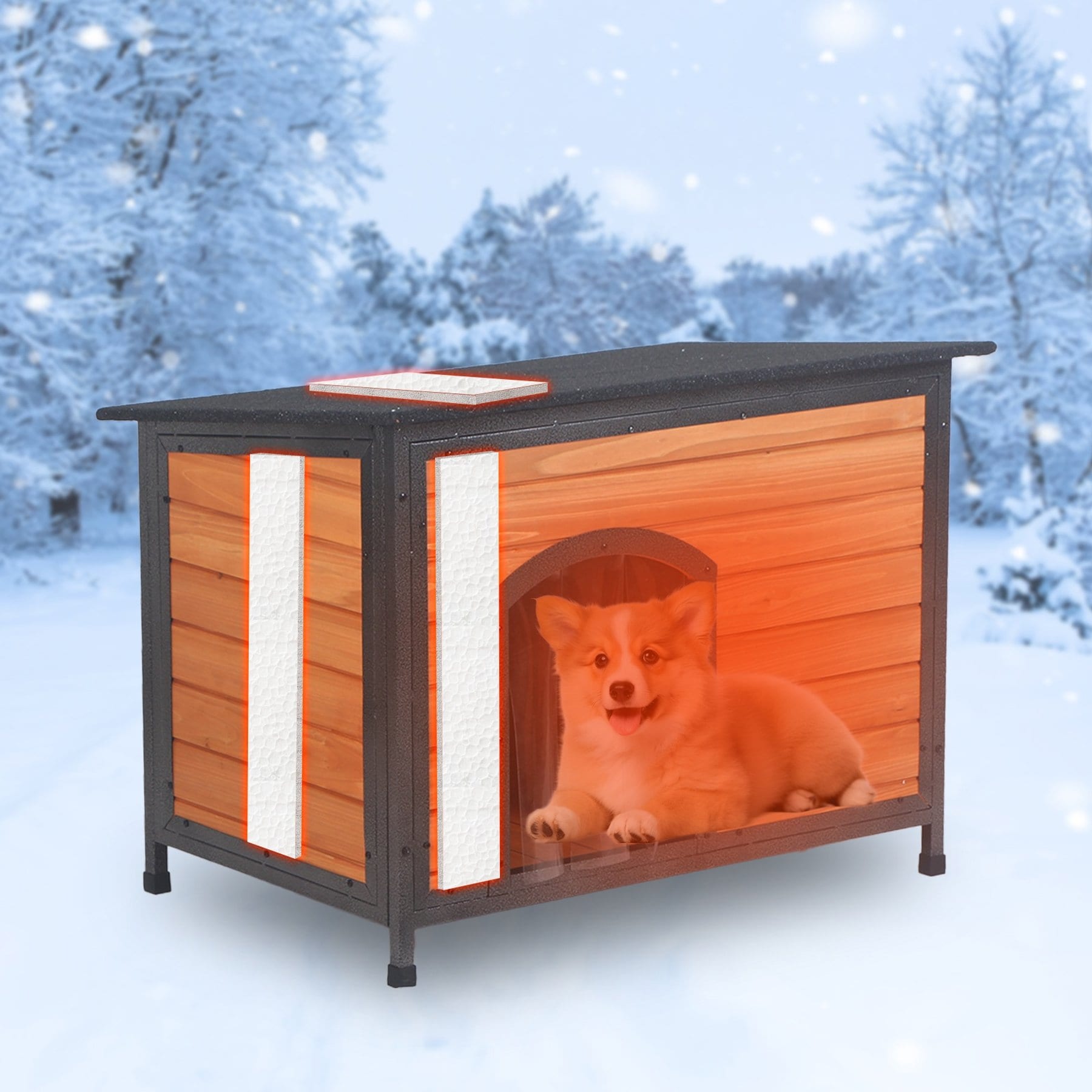FunXplore Insulated Outdoor Dog Kennel, Brown, 34.3-in