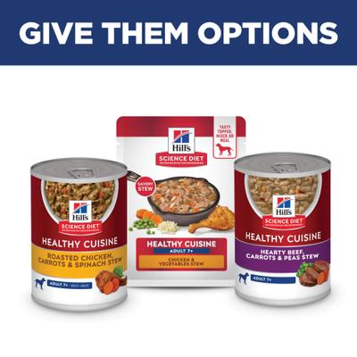 Show full view: Hill's Science Diet Adult 7+ Healthy Cuisine Chicken & Vegetables Stew Wet Dog Food, 2.8-oz pouch, case of 24 slide 10 of 12
