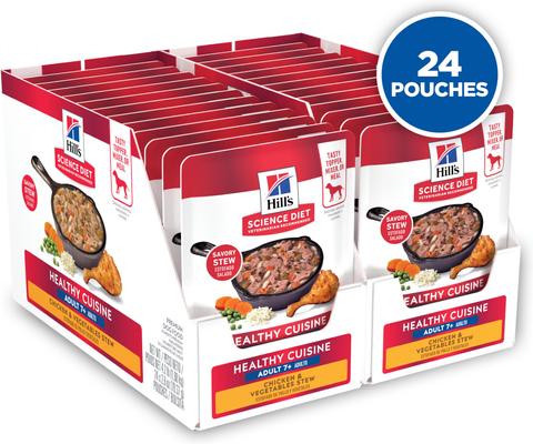 Show full view: Hill's Science Diet Adult 7+ Healthy Cuisine Chicken & Vegetables Stew Wet Dog Food, 2.8-oz pouch, case of 24 slide 3 of 12