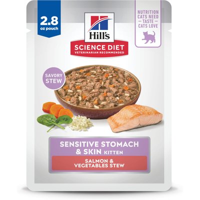 Hill's Science Diet Hill's Science Diet Kitten Sensitive Stomach & Sensitive Skin Salmon & Vegetables Stew Wet Cat Food, 2.8-oz pouch, case of 24