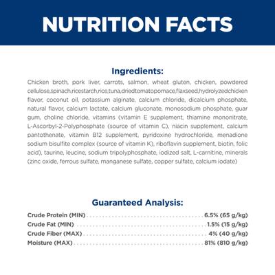 Show full view: Hill's Science Diet Adult Perfect Weight Management Vegetables & Salmon Stew Wet Cat Food, 2.8-oz pouch, case of 24 slide 6 of 12