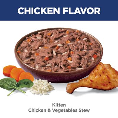 Show full view: Hill's Science Diet Kitten Chicken & Vegetables Stew Wet Cat Food, 2.8-oz pouch, case of 24 slide 5 of 12