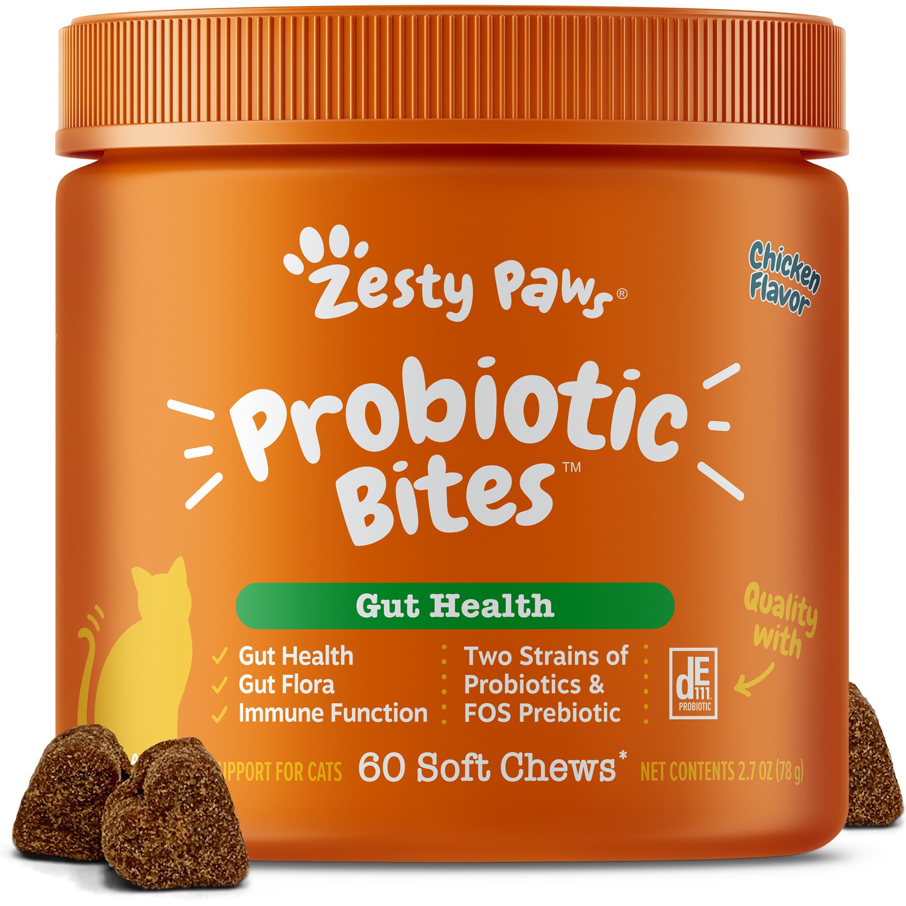 Zesty Paws Probiotic Chicken Flavored Digestion Bites Supplement for Cats, 60 count