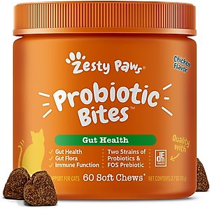 Zesty Paws Probiotic Chicken Flavored Digestion Bites Supplement for Cats, 60 count