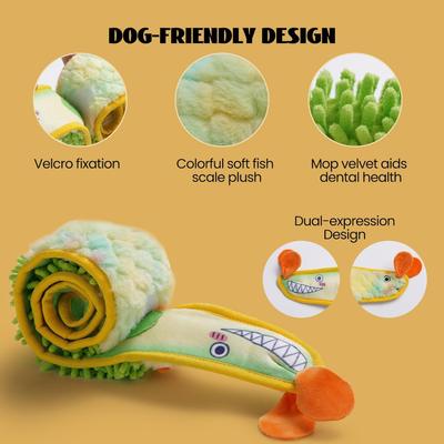 Show full view: Nocciola Ribbon Eel Snuffle Squeaky Stuffing-Free Plush Dog Toy, Yellow/Green slide 3 of 8