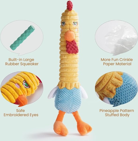 Nocciola 2-in-1 Chicken Lives Twice Stuffed Squeaky Dog Toy, Yellow