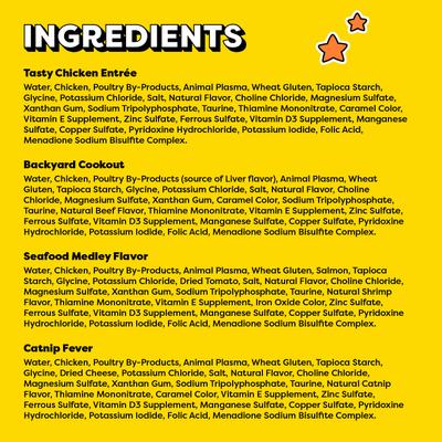 Show full view: Temptations Chicken, Seafood, Backyard Cookout & Catnip Variety Pack Bites in Gravy Adult Wet Cat Food, 3.5-oz tray, case of 36 slide 7 of 11