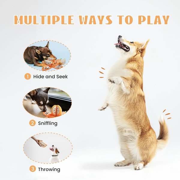 Nocciola 5 Pack Tangerine Squeaky Interactive Dog Toy, Yellow