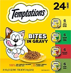 Temptations Chicken, Seafood, Backyard Cookout & Catnip Variety Pack Bites in Gravy Adult Wet Cat Food, 3.5-oz tray, case of 24