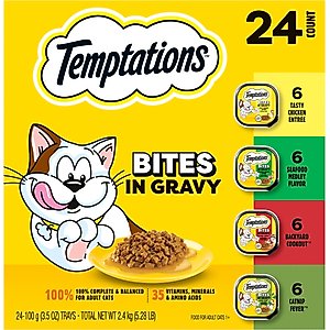 Temptations Chicken, Seafood, Backyard Cookout & Catnip Variety Pack Bites in Gravy Adult Wet Cat Food, 3.5-oz tray, case of 24