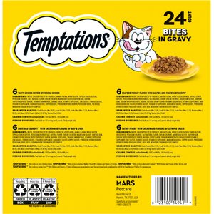 Temptations Chicken, Seafood, Backyard Cookout & Catnip Variety Pack Bites in Gravy Adult Wet Cat Food, 3.5-oz tray, case of 24