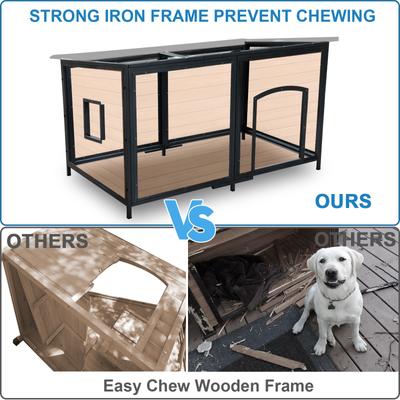 Show full view: FunXplore Outdoor Weatherproof Dog Kennel, Brown, 59.1-in slide 3 of 6