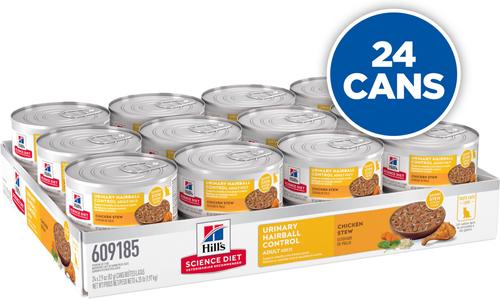 Show full view: Hill's Science Diet Adult Urinary Hairball Control Chicken & Vegetable Stew Wet Cat Food, 2.9-oz can, case of 24 slide 3 of 11