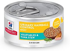 Hill's Science Diet Adult Urinary Hairball Control Vegetable & Tuna Stew Wet Cat Food, 2.9-oz can, case of 24