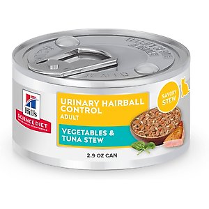 Hill's Science Diet Adult Urinary Hairball Control Vegetable & Tuna Stew Wet Cat Food, 2.9-oz can, case of 24