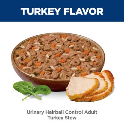 Show full view: Hill's Science Diet Adult Urinary Hairball Control Turkey & Vegetable Stew Wet Cat Food, 2.9-oz can, case of 24 slide 5 of 11