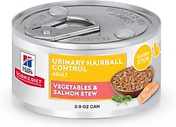 Hill's Science Diet Adult Urinary Hairball Control Vegetable & Salmon Stew Wet Cat Food, 2.9-oz can, case of 24