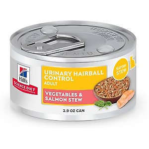 Hill's Science Diet Adult Urinary Hairball Control Vegetable & Salmon Stew Wet Cat Food, 2.9-oz can, case of 24