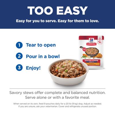 Show full view: Hill's Science Diet Adult 7+ Healthy Cuisine Chicken & Vegetables Stew Wet Dog Food, 2.8-oz pouch, case of 24 slide 7 of 12