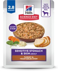 Hill's Science Diet Adult Sensitive Stomach & Sensitive Skin Turkey & Vegetables Stew Wet Dog Food, 2.8-oz pouch, case of 24