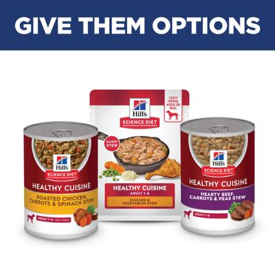 Show full view: Hill's Science Diet Adult Healthy Cuisine Chicken & Vegetables Stew Wet Dog Food, 2.8-oz pouch, case of 24 slide 10 of 12